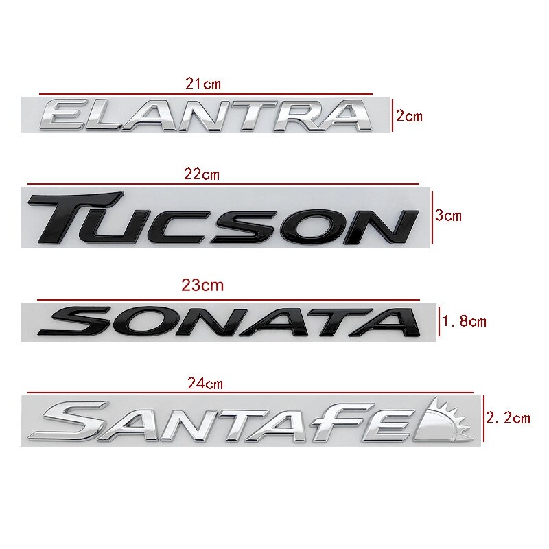 Miếng Dán logo Chữ Tiếng Anh Màu Bạc / Đen Trang Trí Đuôi Xe Hơi Hyundai Elantra Santafe TUCSON Sonata