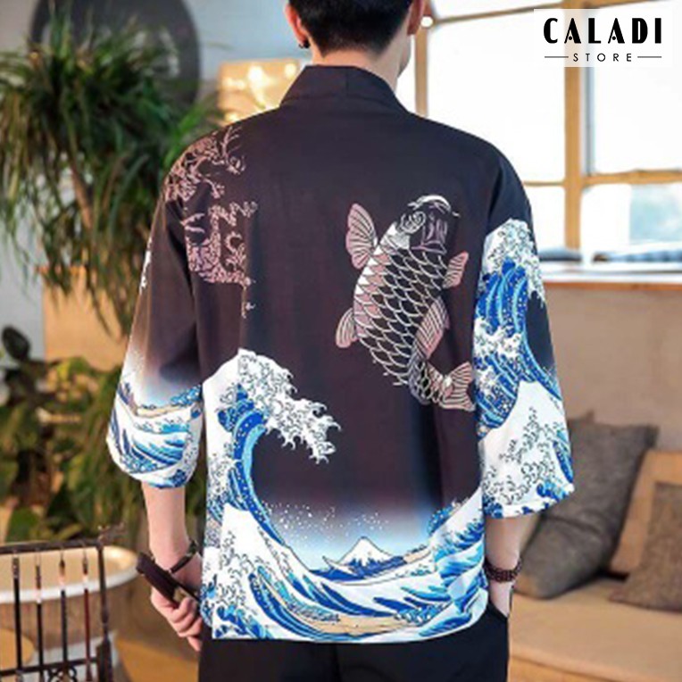 Áo khoác cardigan Kimono Haori đi biển hoạ tiết sóng biển