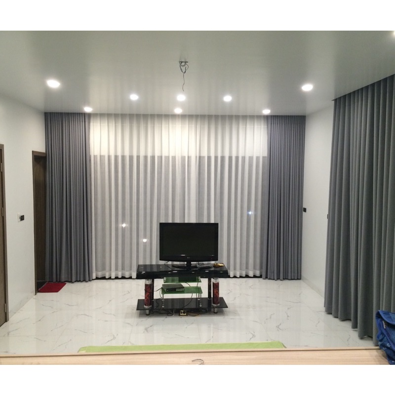 Rèm xám thô ngang 3m, trơn 2 mặt, cản nắng 90%