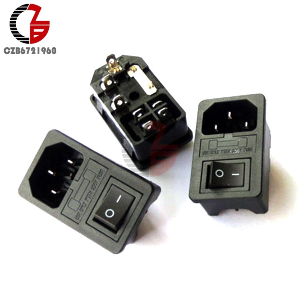 3 in 1 Push Toggle Switch Socket Plug Fuse On-Off Switch 3 Terminal AC Power Socket with Rocker Switch Fuse Holder Connector