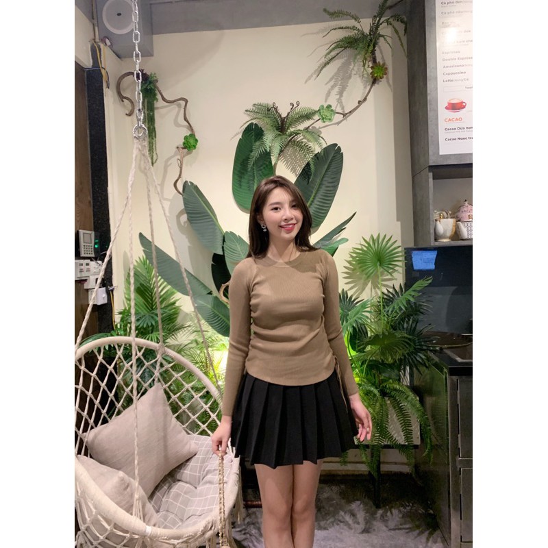 CHÂN VÁY DẠ NGẮN XẾP LY