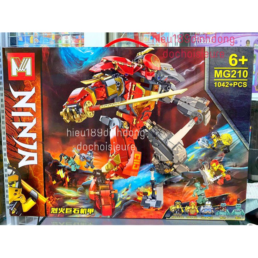 Lắp ráp Xếp hình not Lego Ninjago 71720 Fire Stone Mech mg210 11331 : Chiến Giáp Hợp Thể Của Kai &amp; Cole 1042+ mảnh