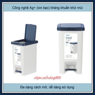 Combo 02 Thùng rác đạp chữ nhật Inochi 20L - ion Ag+ kháng khuẩn khử mùi