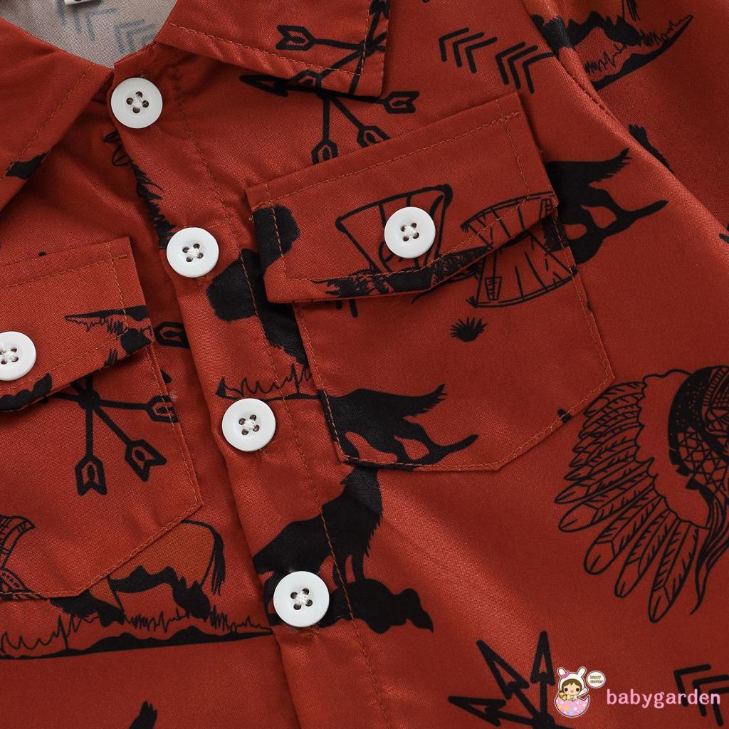 Áo Sơ Mi Tay Dài Cổ Bẻ Dáng Rộng Cài Khuy In Họa Tiết Kiểu Đường Phố Thời Trang Dự Tiệc Cho Bé Trai 6 Tháng - 5 Tuổi