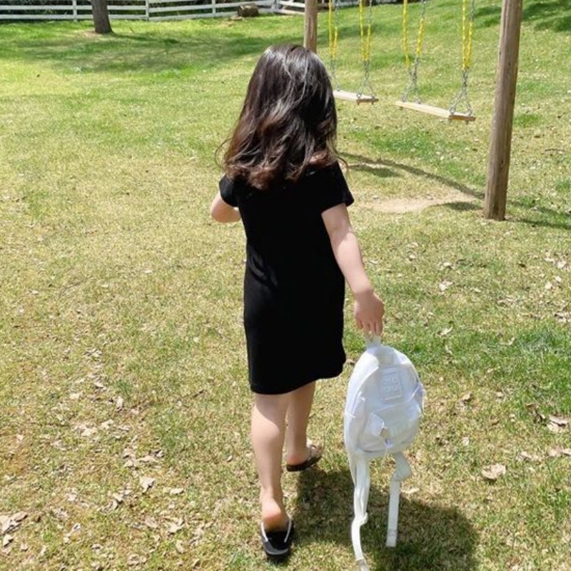 Đầm Thun Dài Tay Ngắn Phong Cách Hàn Quốc Cho Bé Gái