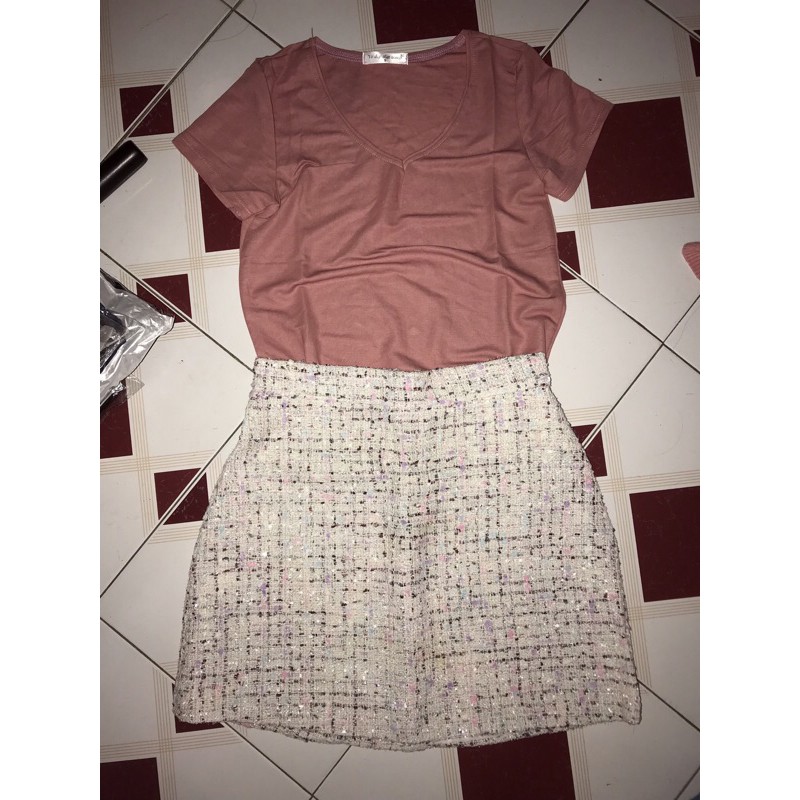 Set áo phông chân váy dạ