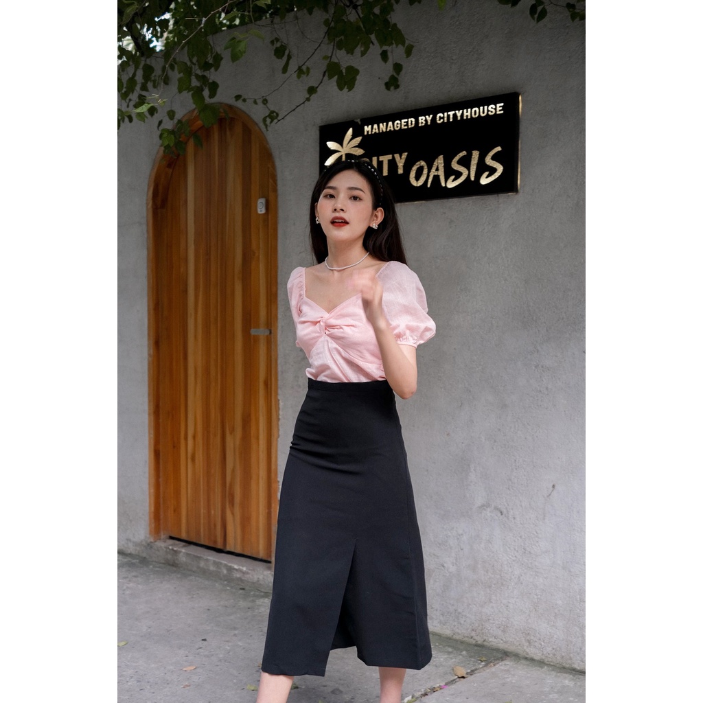 YU CHERRY | Váy chữ A xẻ tà, Long CB skirt YV036
