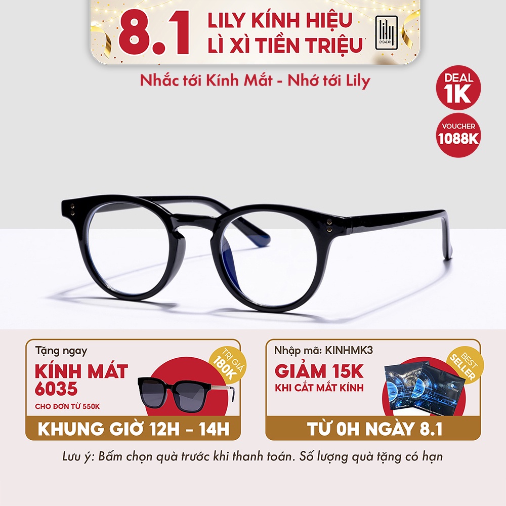 Gọng kính cận nam nữ LILYEYEWEAR mắt tròn nhỏ chất liệu nhựa chắc chắn màu sắc thời trang 2129