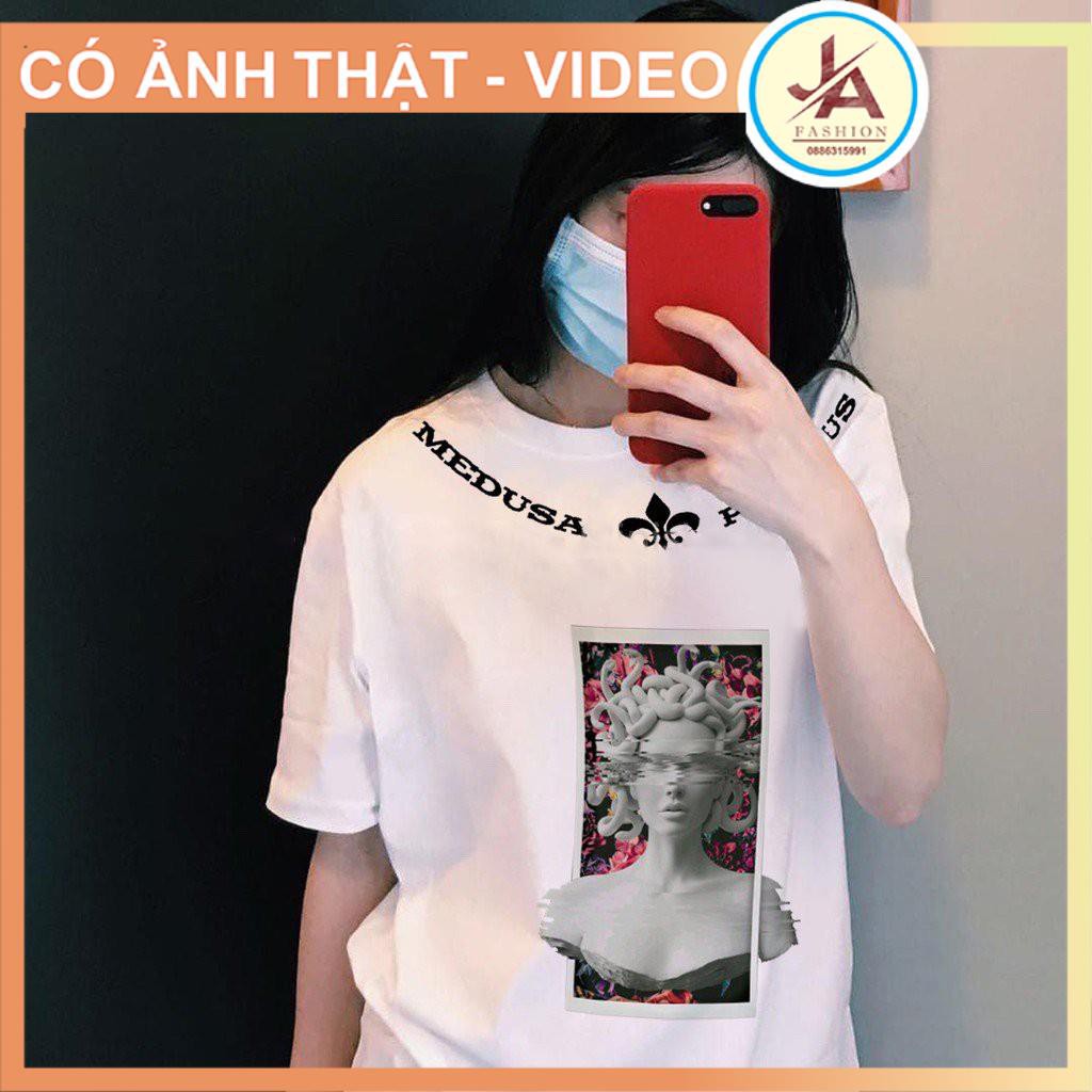 Áo thun tay lỡ tượng medusa hoa nhiều màu , áo phông unisex nam nữ JASHOP