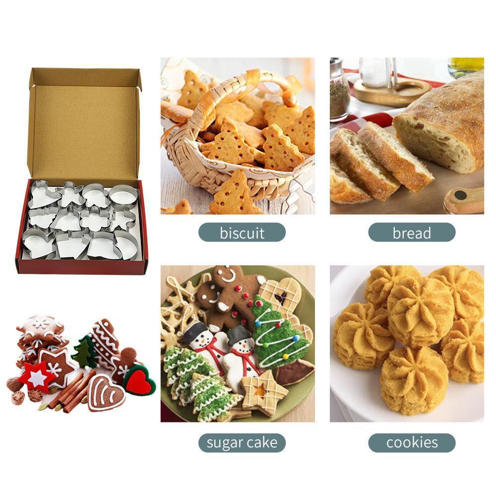 CONOPERY Bộ 24 Khuôn Làm Bánh Bằng Thép Không Gỉ Hình Giáng Sinh 3D