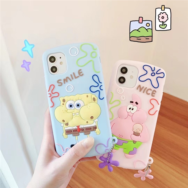 Hoạt Hình Ốp Điện Thoại Silicon Mềm Hình Patrick Star & Spongebob Gắn Móc Khóa Cho Iphone 11 12 Pro Max 7 8 6 6s Plus Xr X Xs Max