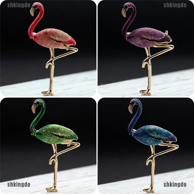 Trâm cài áo hình chim hồng hạc tráng men sang trọng