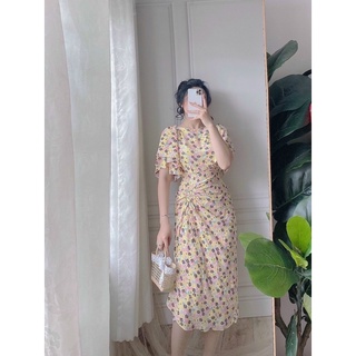 ĐẦM HOA TAY BỒNG RÚT EO