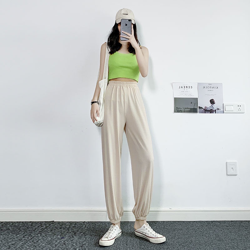 Quần túm dài bằng lụa lạnh dáng rộng mỏng nhẹ thể thao chống muỗi cho nữ