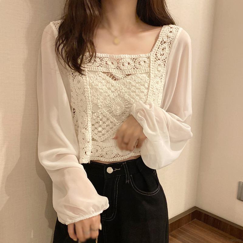 Áo Kiểu Nữ Dài Tay Cổ Vuông Thời Trang Hàn