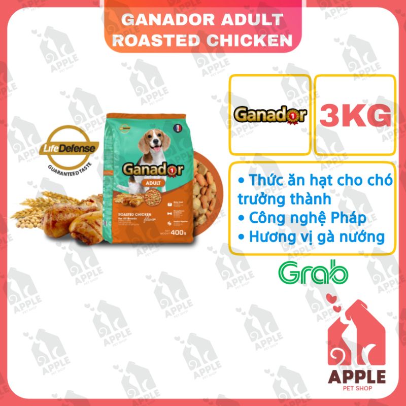 [3KG] Thức ăn hạt cao cấp Ganador cho chó trưởng thành - Vị gà nướng