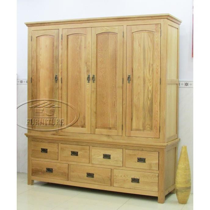 tủ áo gỗ sồi Mỹ 4 buồng 7 ngăn kéo 1m8 | BigBuy360 - bigbuy360.vn