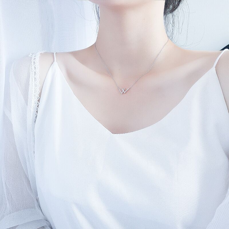 Vòng cổ Mạ Bạch Kim Mặt Chữ V Đính Đá Thời Trang Hàn Quốc