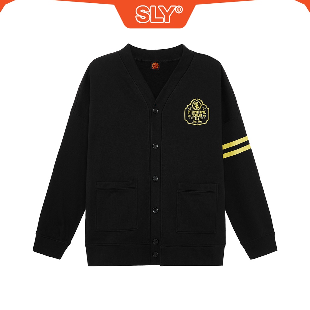 Áo Khoác Cardigan SLY Badge Vải Nỉ Chân Cua màu đen