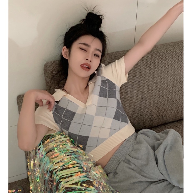 QKOOLE Áo  tay ngắn cổ chữ V thời trang quyến rũ phong cách Hàn Quốc