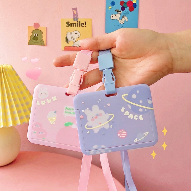 Thẻ đựng bảng tên ngang kèm dây đeo hình thỏ cute