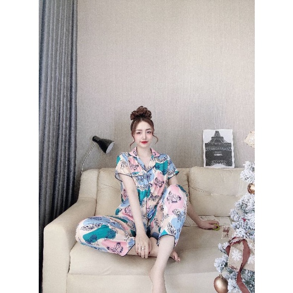 Pijama tay ngắn lụa nút bọc xịn xò