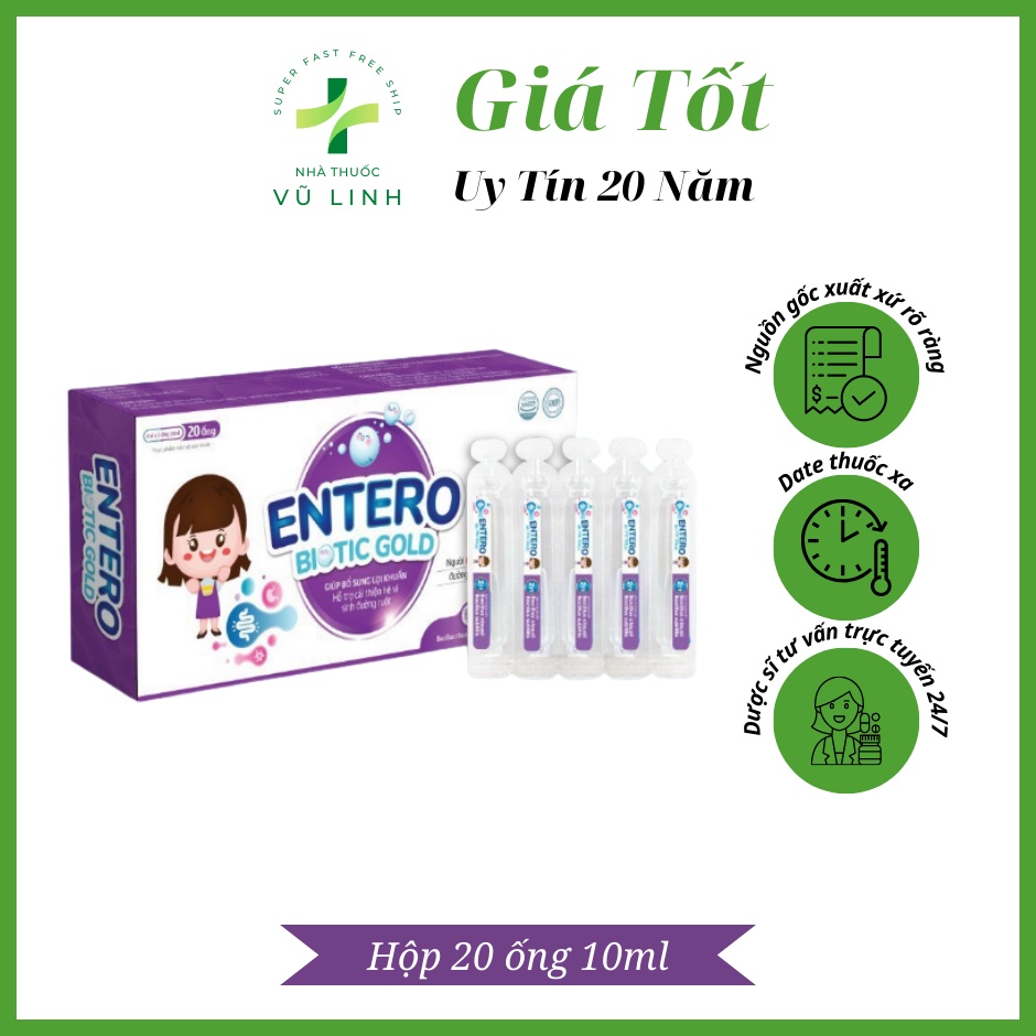(CHÍNH HÃNG) ENTERO BIOTIC GOLD bổ sung lợi khuẩn đường ruột, giảm rối loạn tiêu hóa (Hộp 20 ống 10ml)