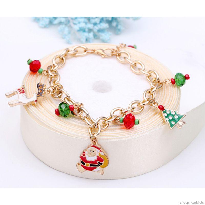 New colorful Christmas selling Christmas tree Santa Claus Pearl alloy bracelet
