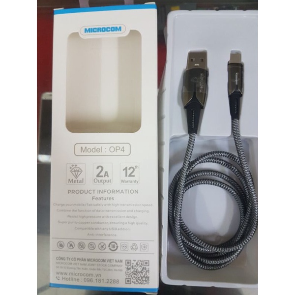 Cáp sạc Microcom,chất liệu dây dù,chống rối,chống gập gãy,sạc pin 100%, chip sạc tự ngắt,an toàn khi kết nối.