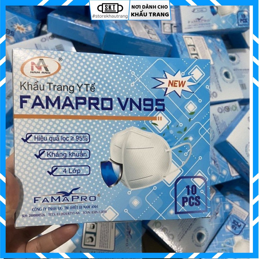 (Hộp 10 Cái) Khẩu Trang Y Tế FAMAPRO VN95 4 Lớp Nam Anh - Khẩu Trang Bảo Hộ Ép Cứng Chống Bụi Mịn / Vi Khuẩn