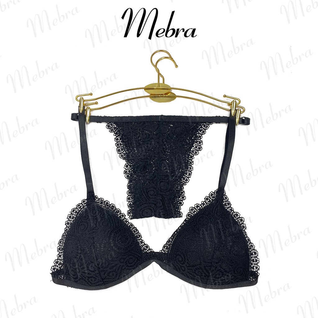 Set bralette đồ lót nữ ren màu đen áo bra không gọng mút mỏng quần dây gợi cảm ren mềm cao cấp Mebra A096 | BigBuy360 - bigbuy360.vn
