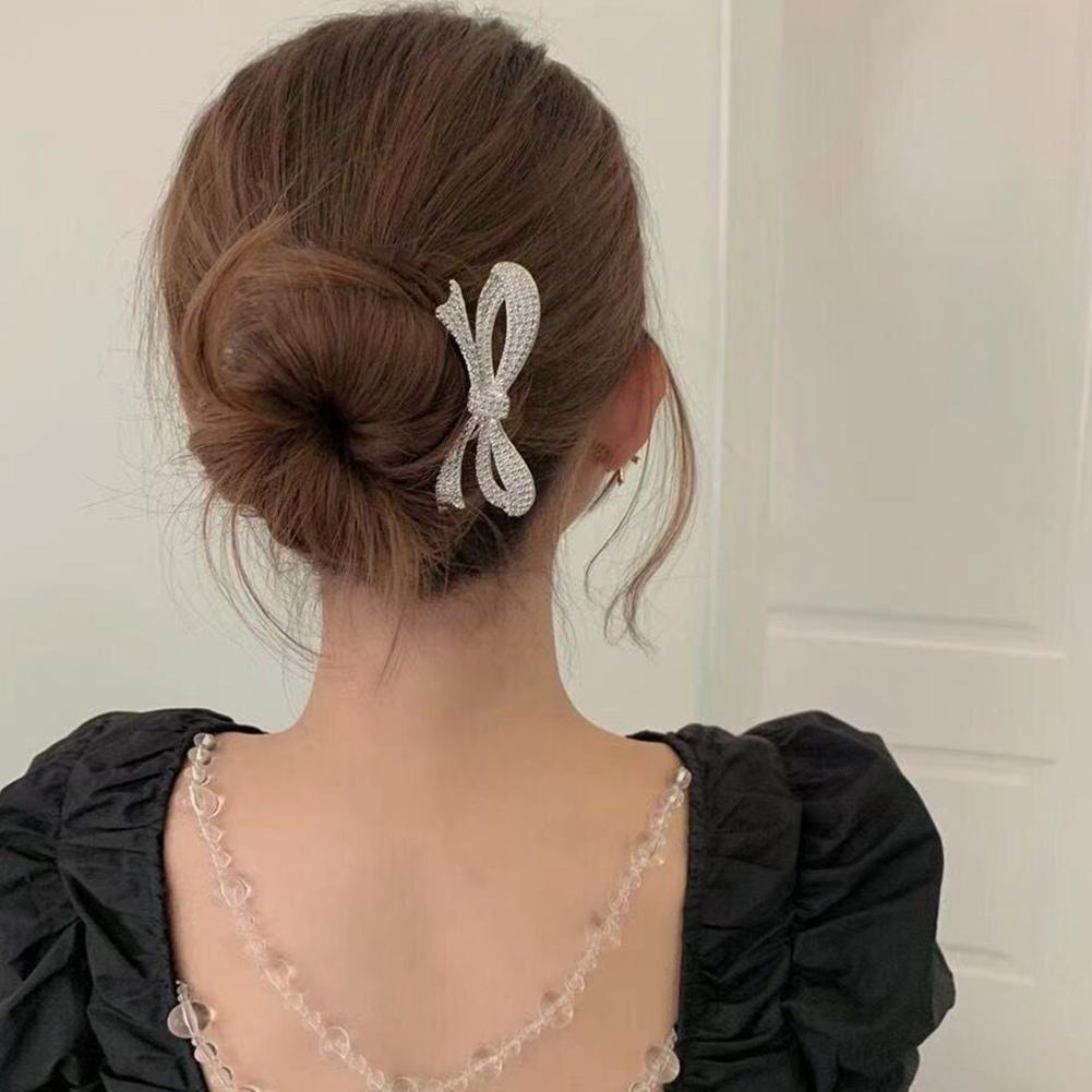 Trâm Cài Tóc Chữ U Đính Đá Hình Nơ Bằng Kim Loại Thời Trang Dành Cho Nữ S9B4