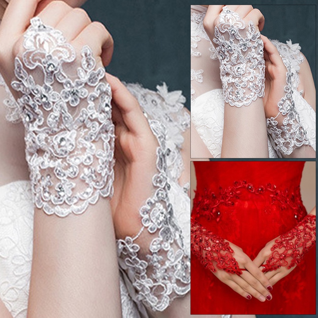 Găng Tay Ren Hở Ngón Dễ Dàng Sử Dụng Cho Cô Dâu Mềm Mại