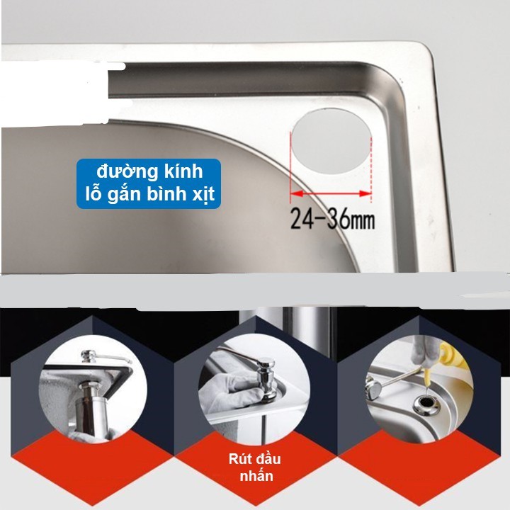 Bình xà bông gắn trên bồn rửa chén - Bình xà bông âm chậu - Xà bông nhấn chậu 100% inox