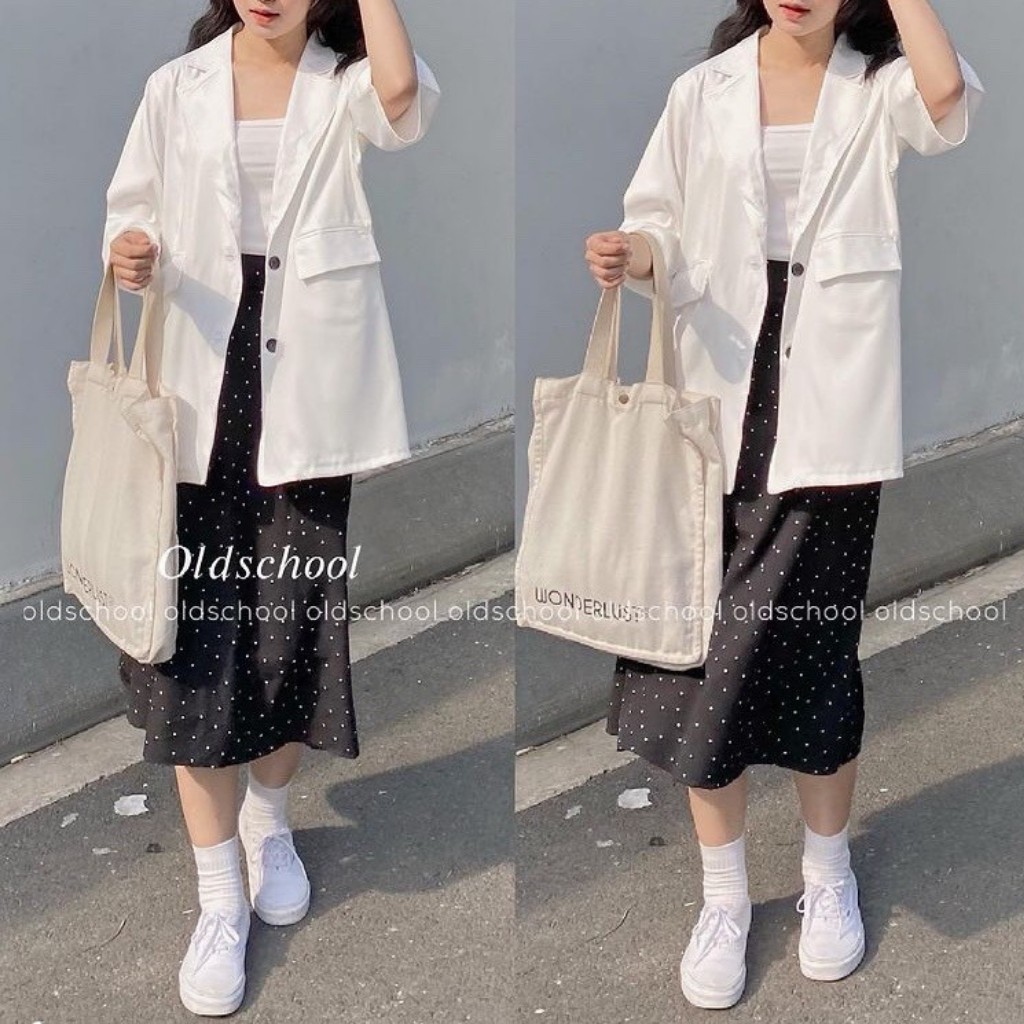 Áo blazer ulzzang cộc tay kiểu dáng Hàn Quốc / Áo vest khoác ngoài tay lỡ form rộng