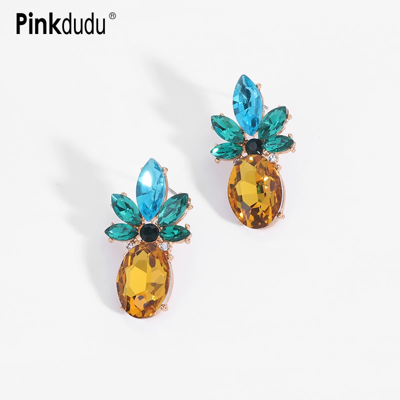 Khuyên tai Pinkdudu PD253 hình quả dứa lớn đính đá pha lê thời trang cho nữ