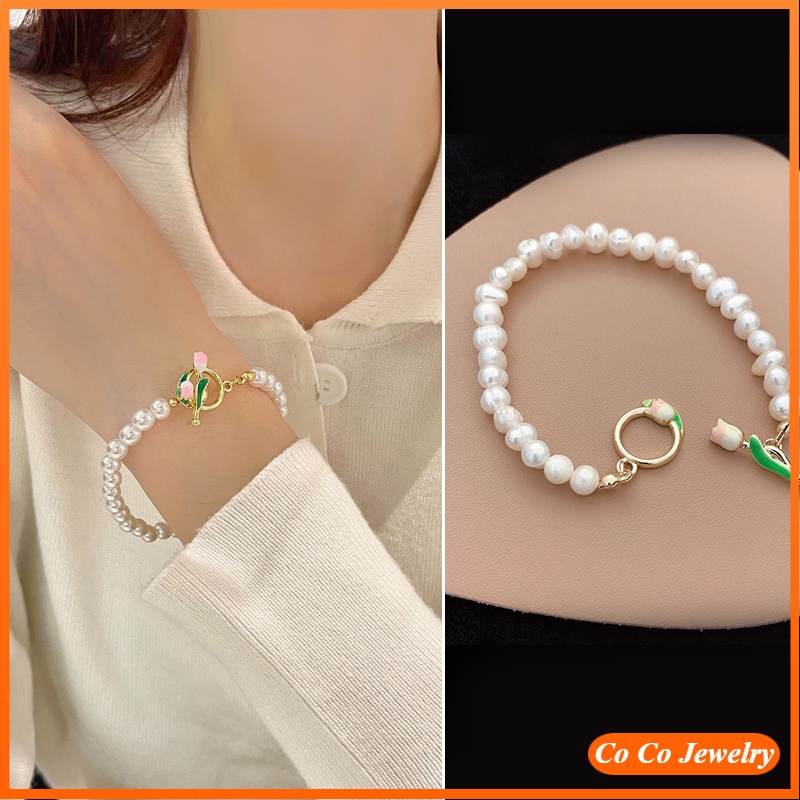 Vòng Tay Hoa Tulip Đính Ngọc Trai Sang Trọng Cho Nữ