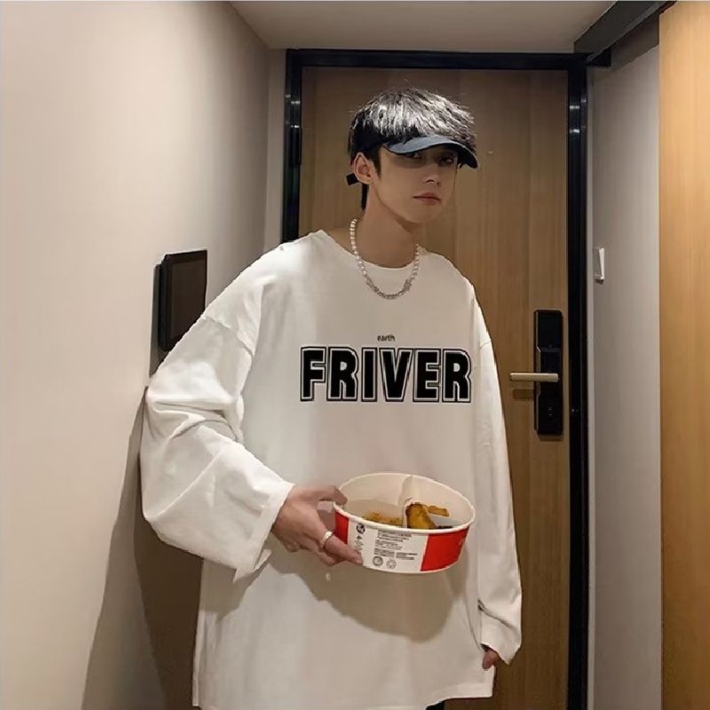 Áo Thun Tay Dài Dáng Rộng In Chữ Phong Cách Hip Hop Đường Phố Hàn Quốc Thời Trang Cho Nam Và Nữ size M-5XL