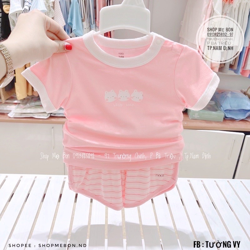 Bộ Nous cài vai cộc hè hồng, xanh