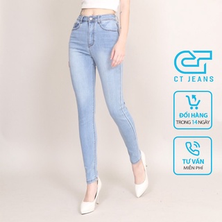 Quần Jean Nữ Skinny Cạp Cao co dãn Basic CT Jeans,Quần jean nữ skinny lưng cao trơn CT Jeans