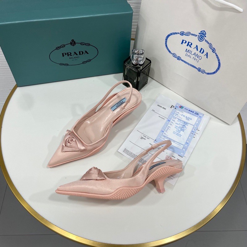 Sandal prd lụa phối hoa gót nhọn fullbox