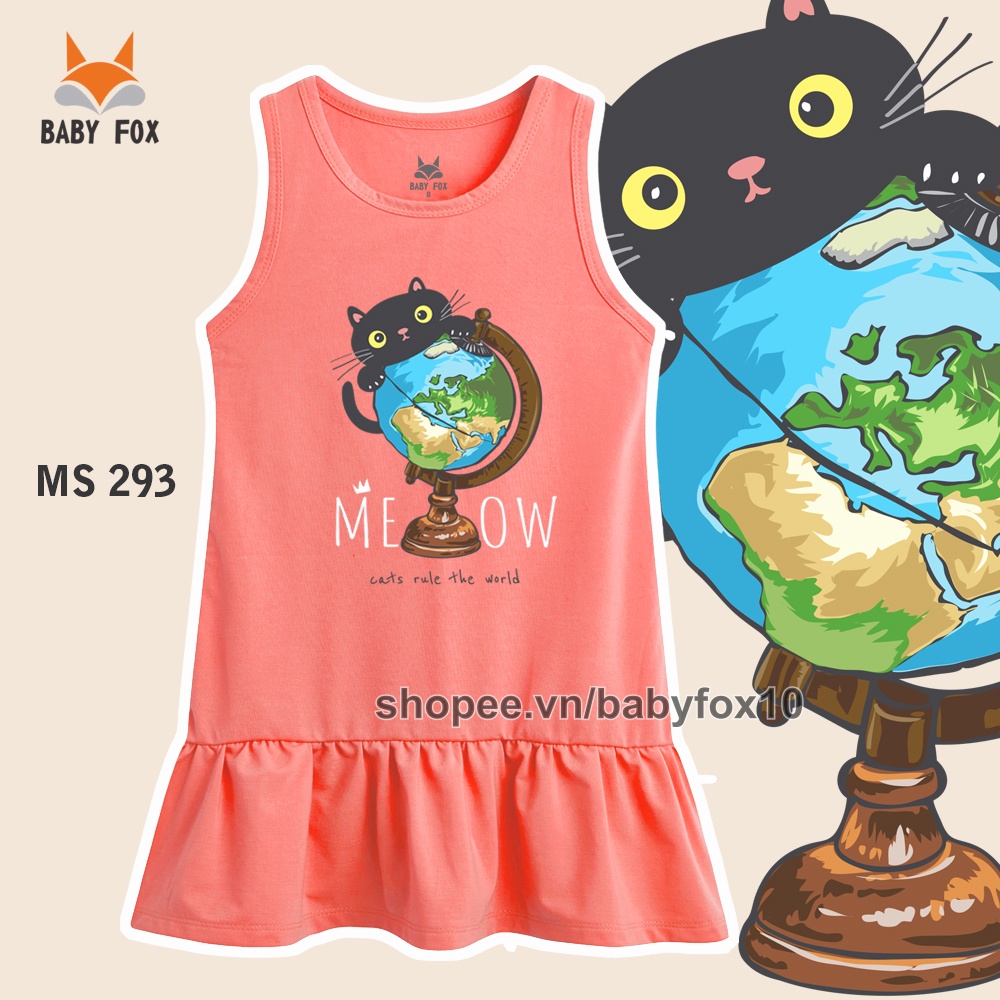 Đầm bé gái size nhỏ, trung, đại 100% cotton cao cấp, thương hiệu BABY FOX, hình mèo, thỏ đáng yêu g
