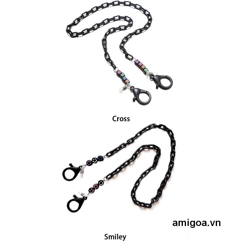 Dây Đeo Khẩu Trang Acrylic Hình Mặt Cười Màu Đen