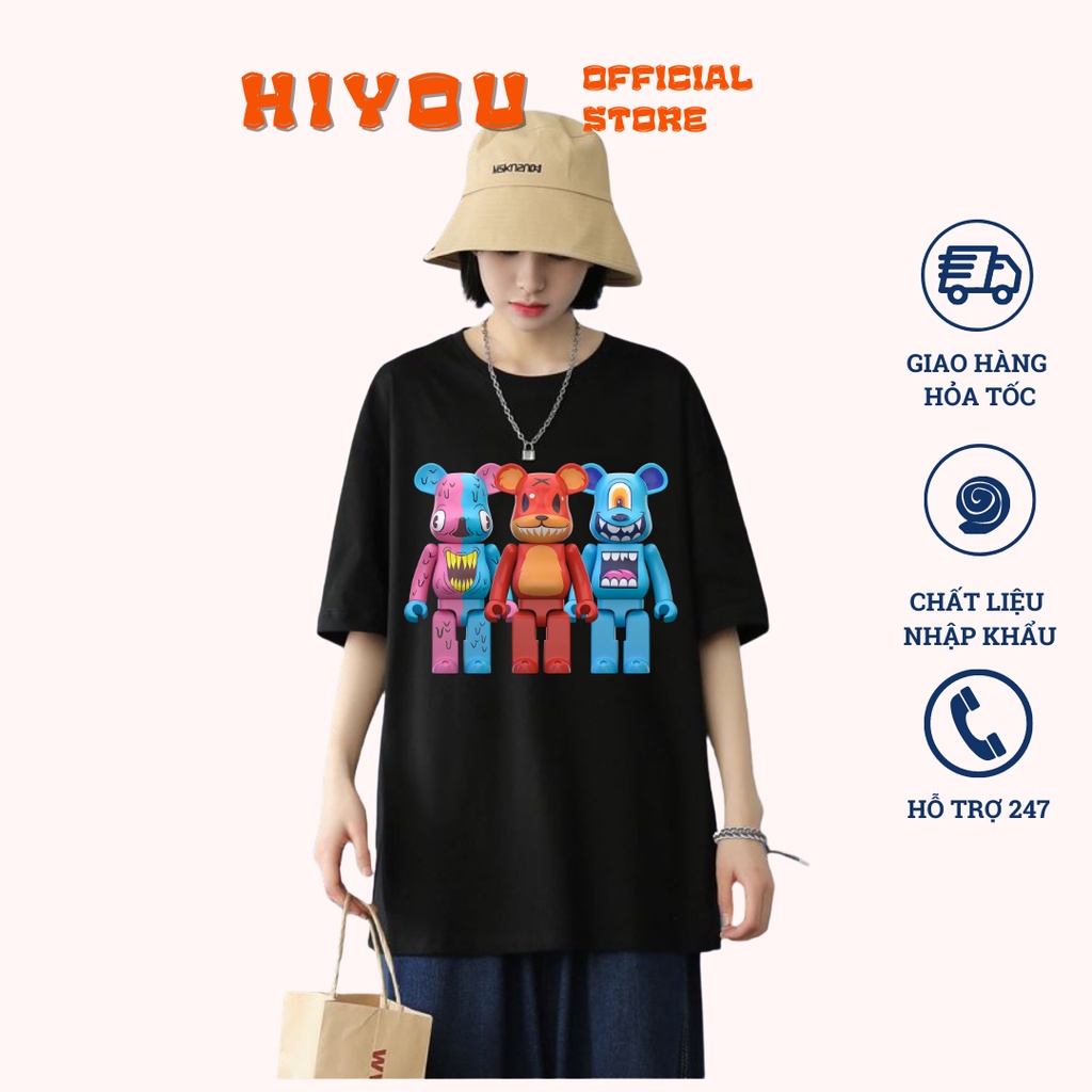 Áo thun nam nữ, Áo đôi unisex in hình bearbrick chất vải cotton, form rộng