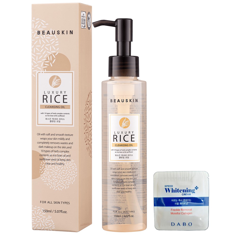 [MUA 1 TẶNG 1] Nước tẩy trang mặt và mắt môi từ mầm gạo BEAUSKIN RICE hàn quốc 150ml Tặng 1 gói kem dưỡng dabo 1ml