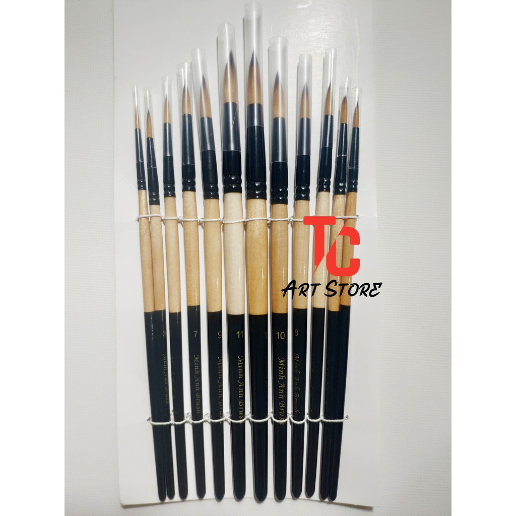 Bộ 12 cây Cọ Vẽ MINH ANH Brush - Cọ Đầu nhọn Vẽ Sơn Dầu Acrylic, Oil,...