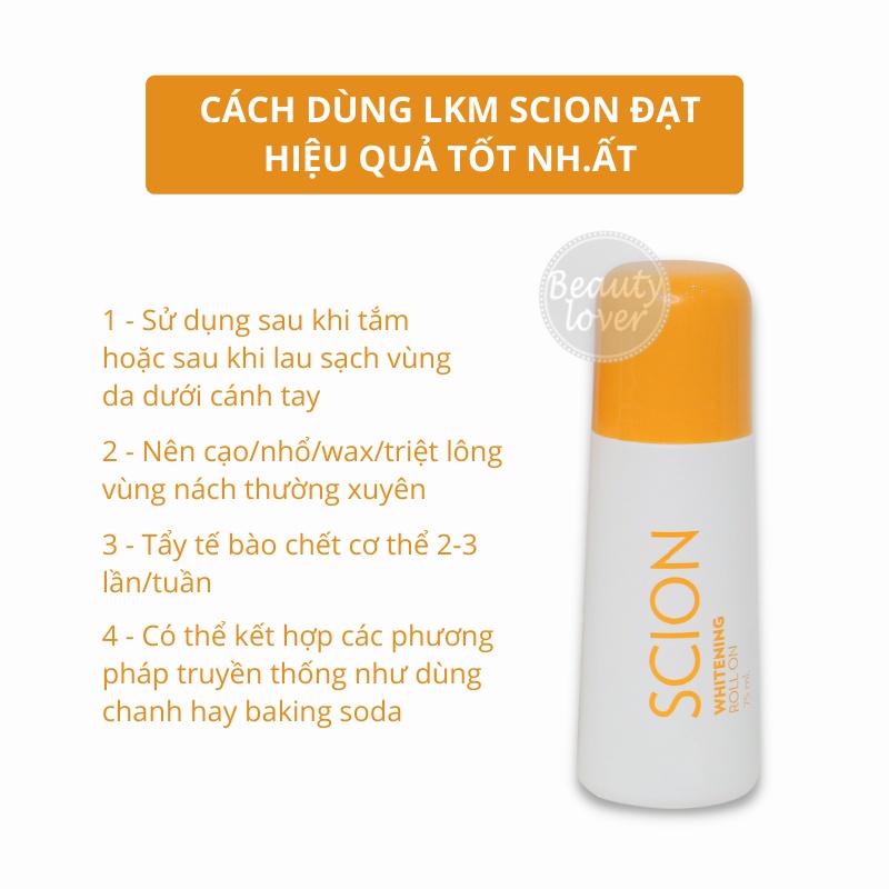 Lăn Khử Mùi Scion Pure White Roll On 75ml Mỹ Chính Hãng - Beauty Lover Giúp Giảm Thâm