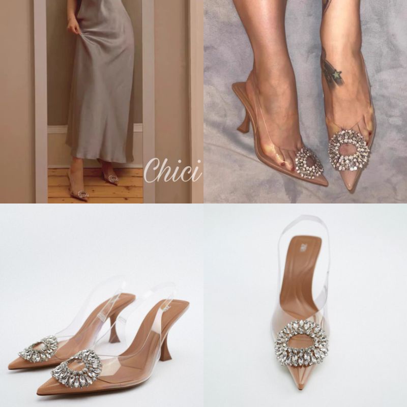 Giày cao gót quai trong đính đá xuất xịn CHICI