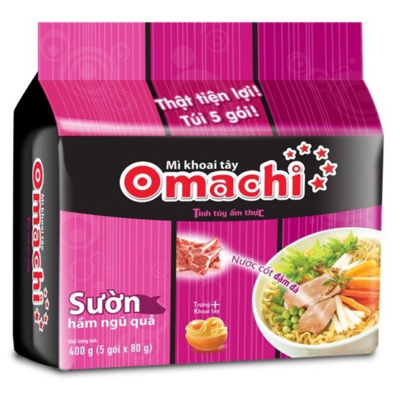 Bịch 5 gói mì Omachi vị Sườn 80gam/gói