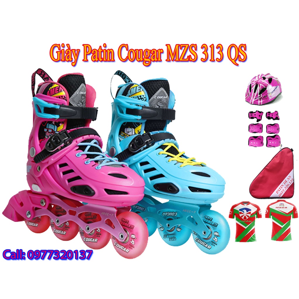 Giày Patin Trẻ Em 8 Bánh đèn Cougar 313 Chính Hãng Kèm Quà Tặng Bảo Hộ V5 +balo cao cấp+ vớ Nike Cao Cổ
